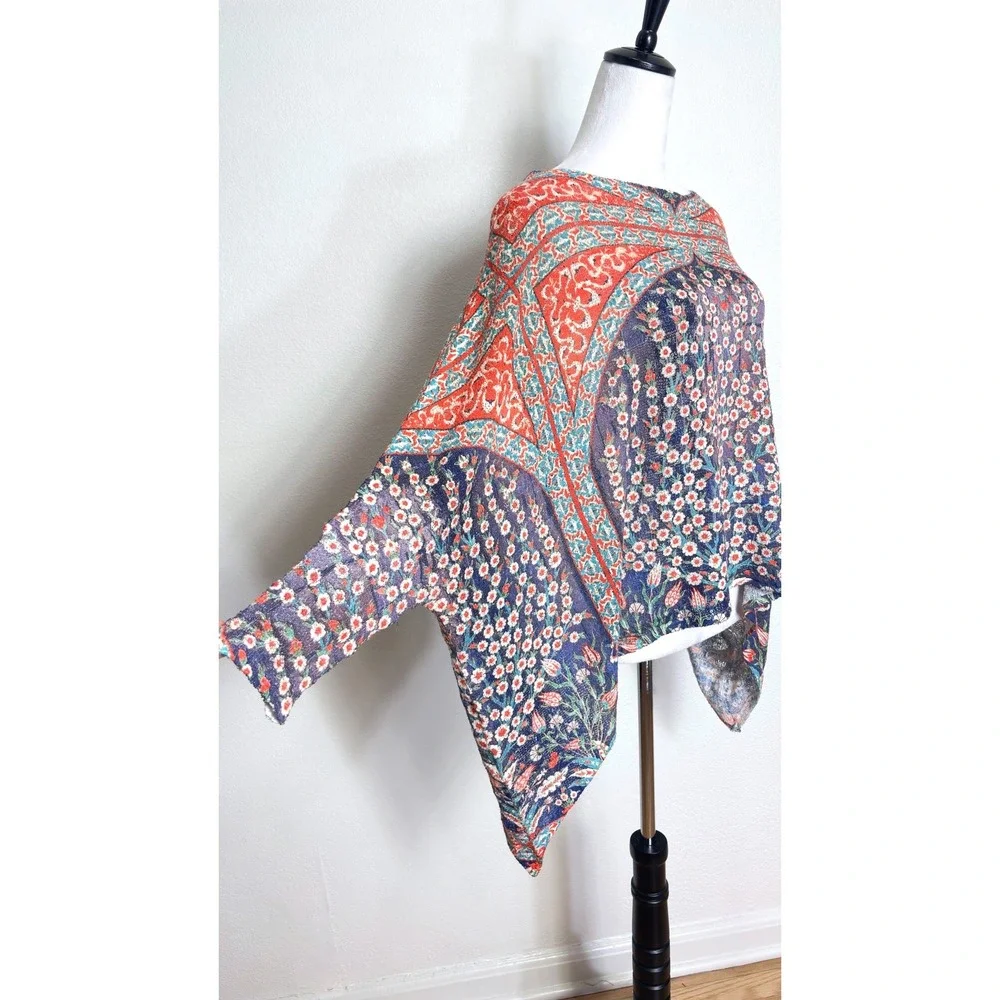 Boho Floral Oversized Wide Boxy Fit Drop Shoulder Long Sleeve Top OneSizeFitsAll